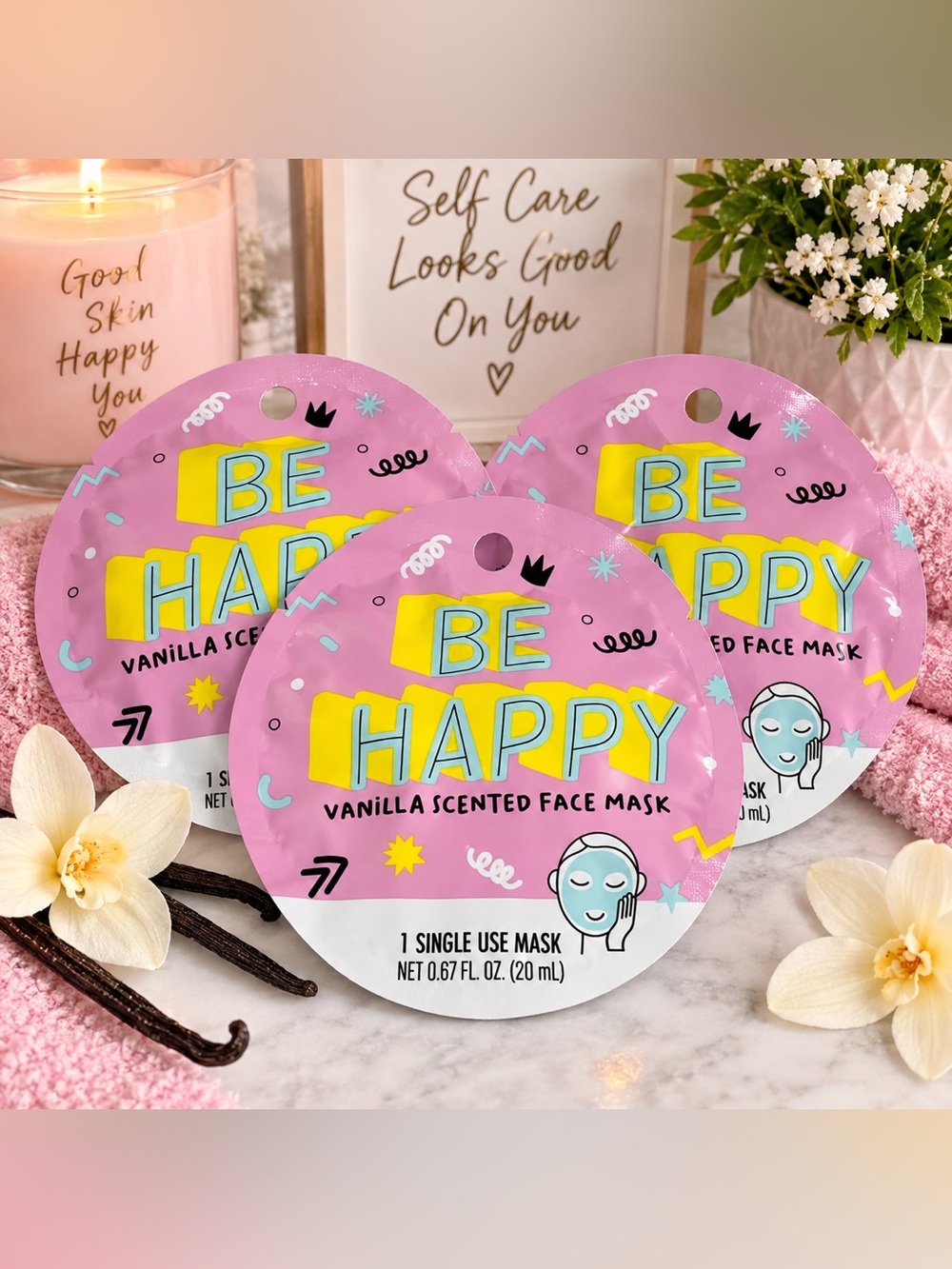 Taste Beauty Be Happy Vanilla Scented Face Masks 3-Pack NWT